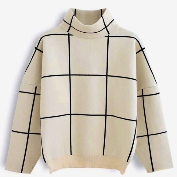 CHICWISH Wool-blend Grid Turtleneck Batwing Sweater, Women's Size S-M - Picture 1 of 10